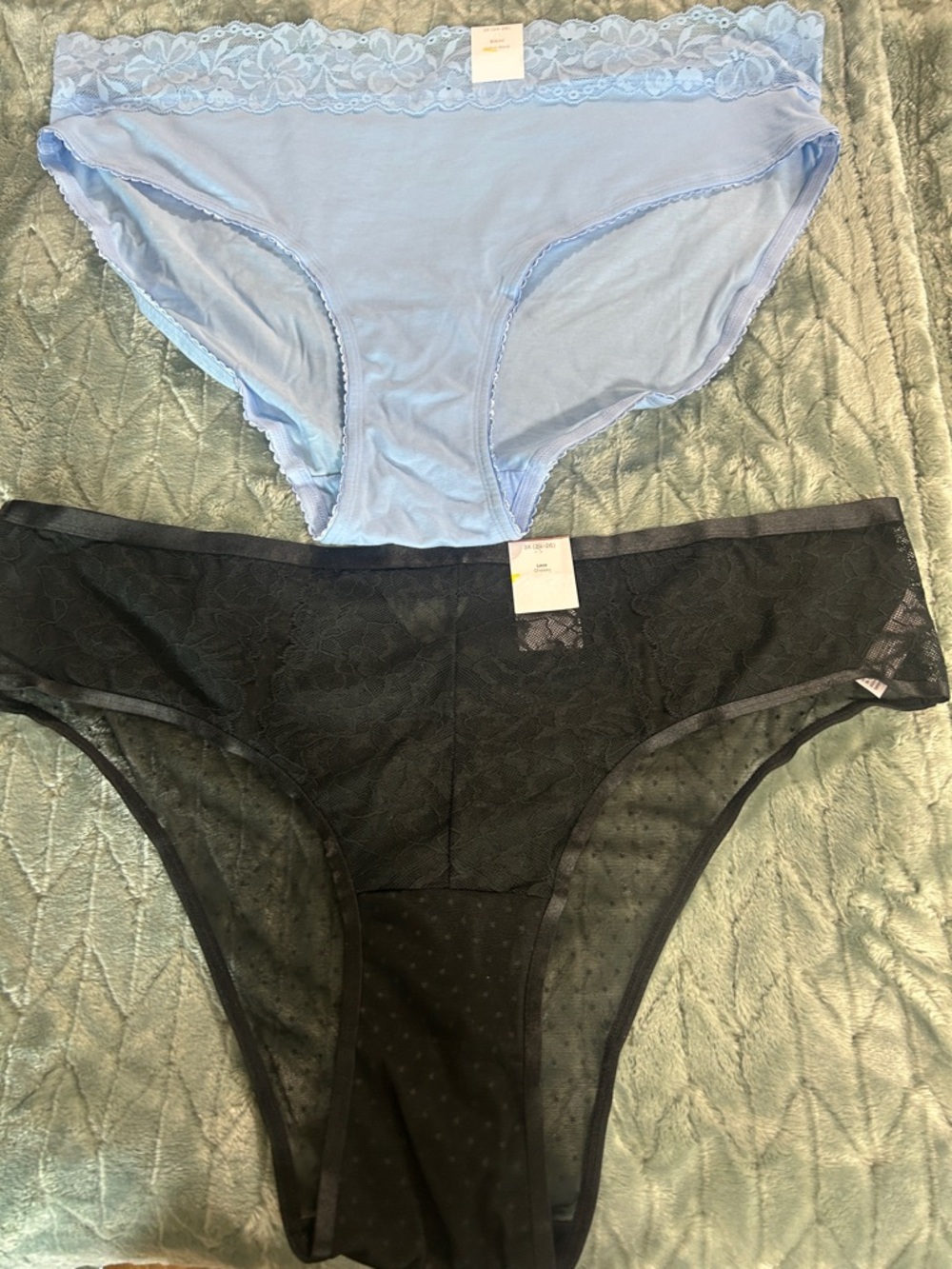 Auden Light Blue Lace-Trim Bikini Panties & Black Lace Cheeky Panties